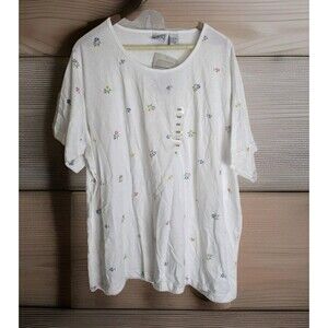 Vintage Cornerstone Floral T-Shirt Women Plus Size 26W NOS 90s White Ditsy